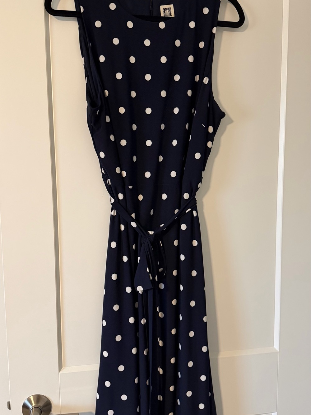 Anne Klein Navy and White Polka Dot Maxi Dress